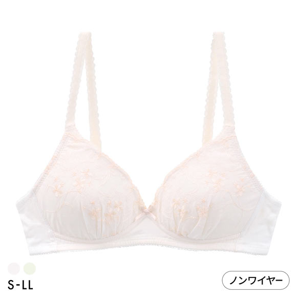 カジュアルフィーリング 小花柄 コットンレース ノンワイヤーブラ レディース リラクシング 大きいサイズ Casual Feeling