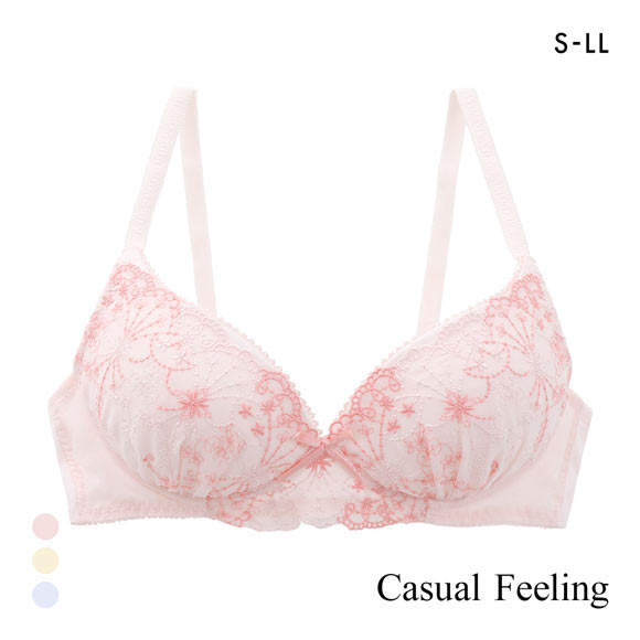 カジュアルフィーリング シフォン刺繍レース ノンワイヤー ブラジャー レディース リラクシング Casual Feeling