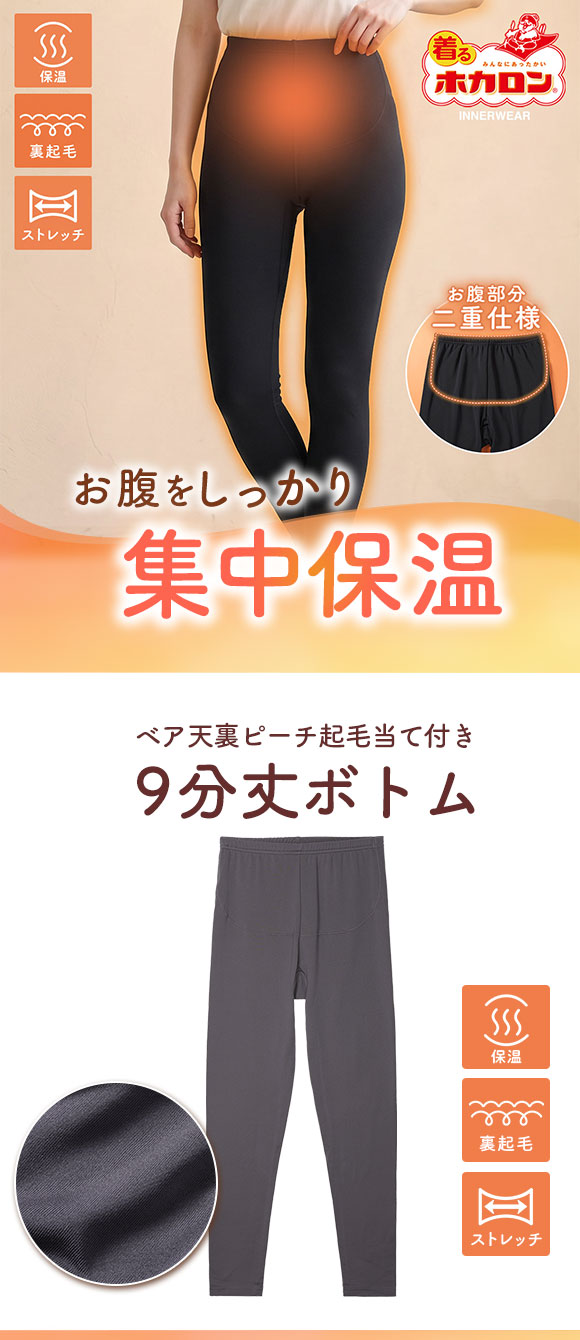 着るホカロン 当て付き 9分丈ボトム レディース インナー 保温 蓄熱 裏微起毛 ストレッチ スパッツ レギンス 大きいサイズ