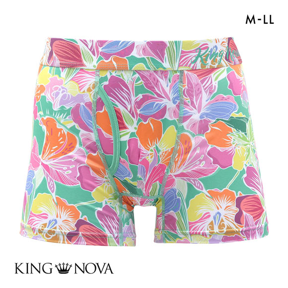キングノバ トロピカル柄 ボクサーパンツ メンズ 前開き M L LL ストレッチ プリント 大きいサイズ KING NOVA