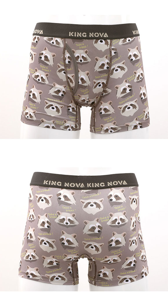キングノバ あらいぐま柄 ボクサーパンツ メンズ 前あき  M L LL ストレッチ プリント 大きいサイズ 贈り物 ギフト KING NOVA