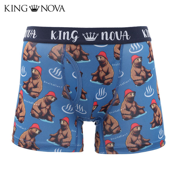 キングノバ サウナーくま柄 ボクサーパンツ メンズ 前あき 3L 4L ストレッチ プリント 大きいサイズ 贈り物 ギフト KING NOVA