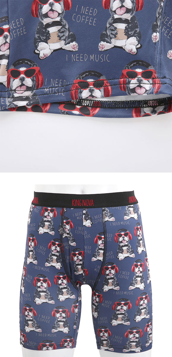 キングノバ あったか裏起毛 コーヒーわんこ柄 ボクサーパンツ メンズ 前あき M L LL 冷え 保温 ストレッチ 大きいサイズ KING NOVA