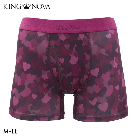 キングノバ ハート柄 ボクサーパンツ メンズ 前あき M L LL ストレッチ プリント 大きいサイズ クリスマス バレンタイン KING NOVA
