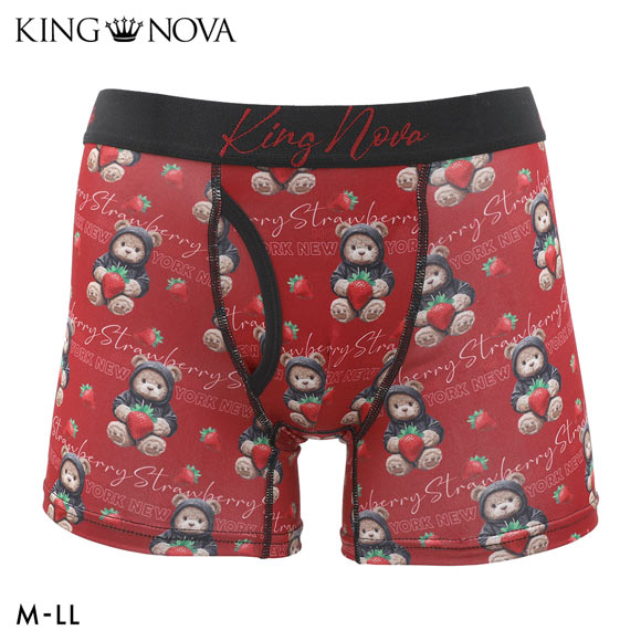 キングノバ ストロベリーくま柄 ボクサーパンツ メンズ 前あき M L LL ストレッチ プリント 大きいサイズ KING NOVA ギフト