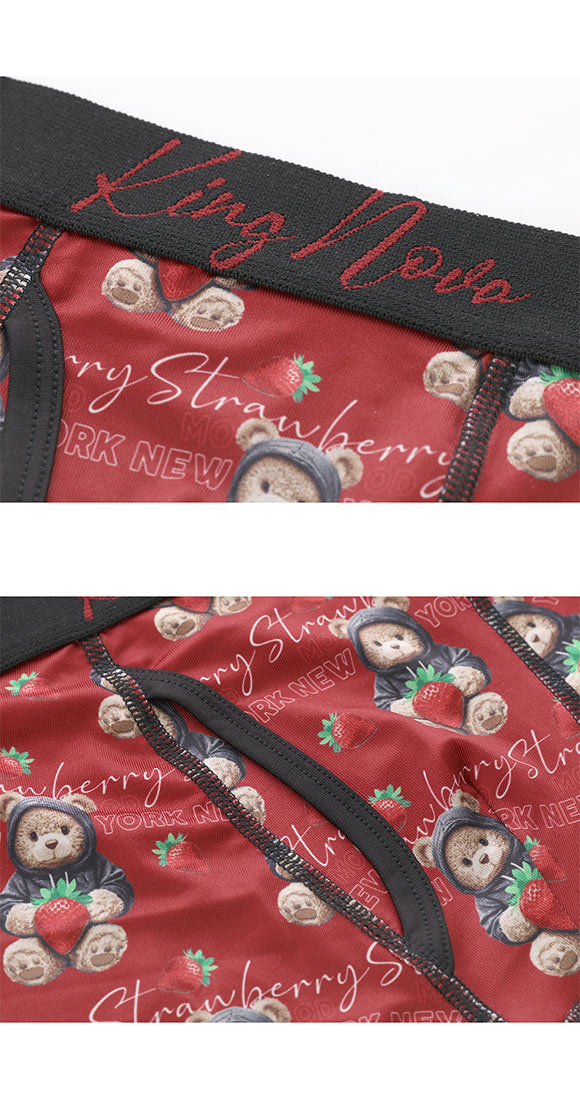 キングノバ ストロベリーくま柄 ボクサーパンツ メンズ 前あき M L LL ストレッチ プリント 大きいサイズ KING NOVA ギフト