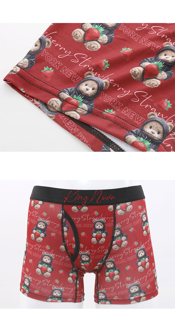 キングノバ ストロベリーくま柄 ボクサーパンツ メンズ 前あき M L LL ストレッチ プリント 大きいサイズ KING NOVA ギフト