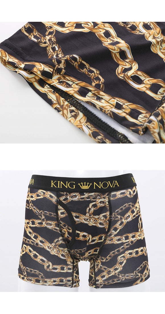 キングノバ チェーン柄 ボクサーパンツ メンズ 前開き M L LL ストレッチ プリント 大きいサイズ KING NOVA ギフト プレゼント