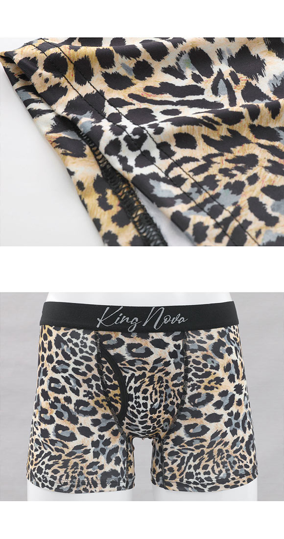 キングノバ ヒョウ ボクサーパンツ メンズ 前あき  M L LL ストレッチ プリント 大きいサイズ 贈り物 ギフト KING NOVA