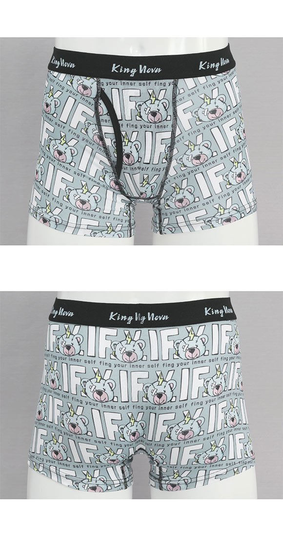 キングノバ IFくま柄 ボクサーパンツ メンズ 前あき M L LL ストレッチ プリント 大きいサイズ KING NOVA ギフト