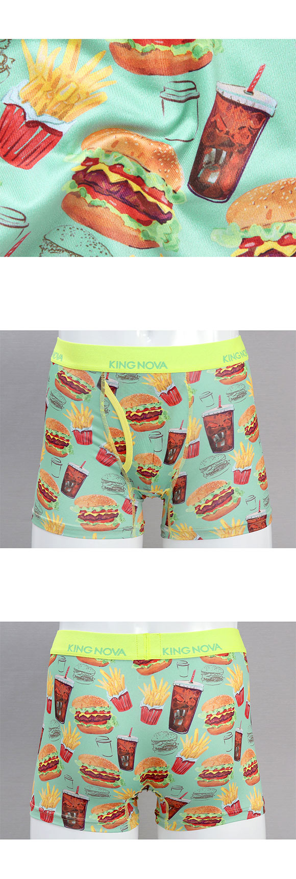 キングノバ ファストフード柄 ボクサーパンツ メンズ 前あき M L LL ストレッチ プリント 大きいサイズ 贈り物 ギフト KING NOVA