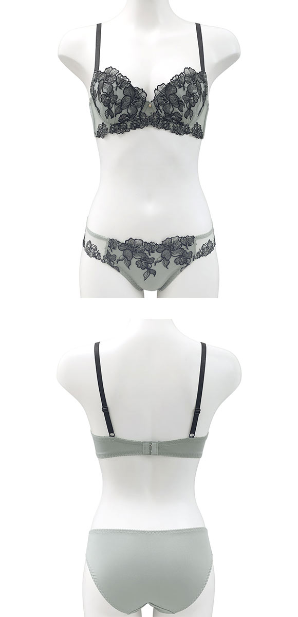 ピュアシェリ 花柄チュール ブラセット BCD 大きいサイズ 谷間 ブラジャー ショーツ セット 谷間 L字 脇寄せ 盛り PURECHERIE