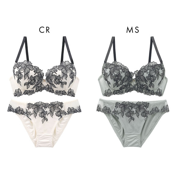 ピュアシェリ 花柄チュール ブラセット BCD 大きいサイズ 谷間 ブラジャー ショーツ セット 谷間 L字 脇寄せ 盛り PURECHERIE