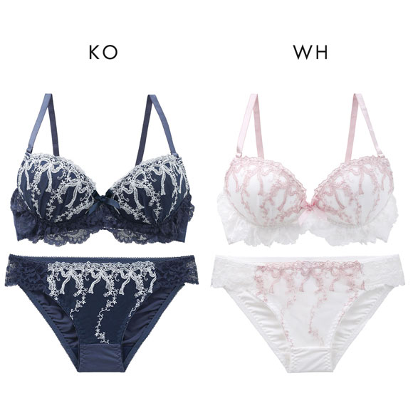 ルルモアナ リボン柄チュールレース ノンワイヤー ブラセット M L LL ブラジャー ショーツ セット ワイヤレス LULUMOANA