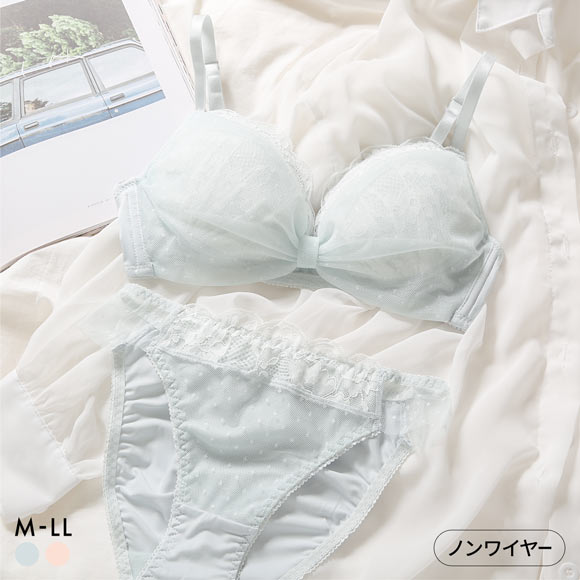 ルルモアナ ドット柄ハーフリボン ノンワイヤー ブラセット M L LL