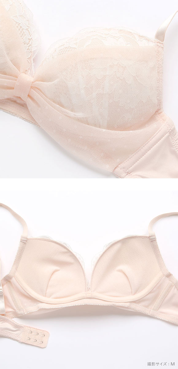ルルモアナ ドット柄ハーフリボン ノンワイヤー ブラセット M L LL ブラジャー ショーツ セット ワイヤレス LULUMOANA 大きいサイズ