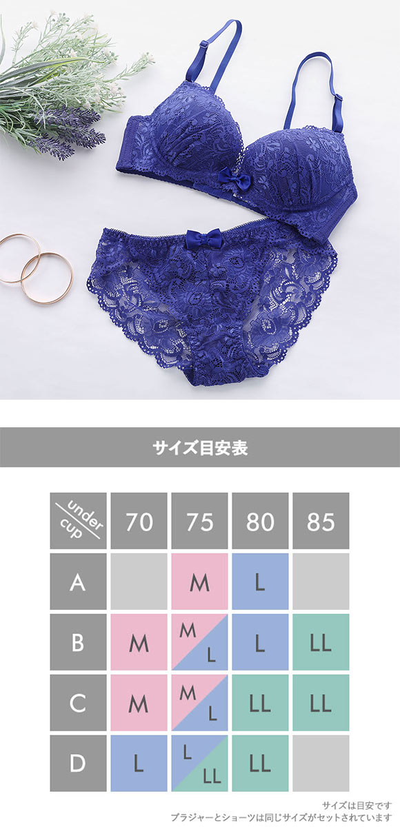 谷間 × ノンワイヤー シンプルレース ブラジャー ショーツ セット ワイヤレスブラ バックレース