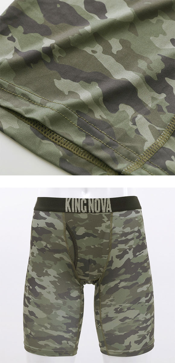 キングノバ 迷彩柄 5分丈 ロングボクサーパンツ メンズ 前あき 3L 4L ストレッチ 大きいサイズ KING NOVA