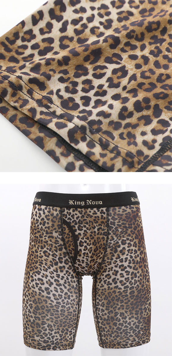 キングノバ ヒョウ柄 5分丈 ロングボクサーパンツ メンズ 前あき M L LL ストレッチ 大きいサイズ KING NOVA