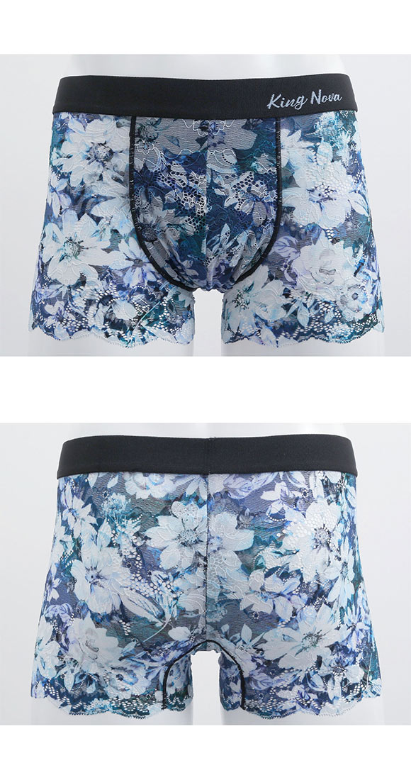 キングノバ KING NOVA 総レース メンズボクサーパンツ メンズ 花柄 前閉じ