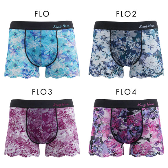 キングノバ KING NOVA 総レース メンズボクサーパンツ メンズ 花柄 前閉じ