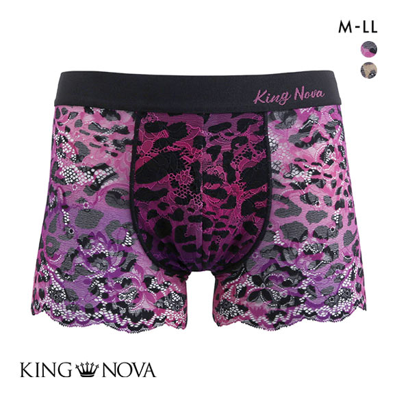 キングノバ KING NOVA 総レース メンズボクサーパンツ メンズ ヒョウ柄 前閉じ