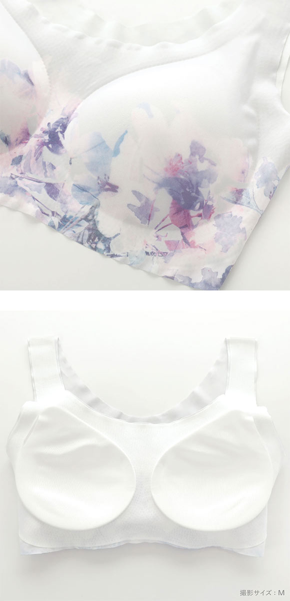 縫い目がない フラワープリント シームレス ノンワイヤーブラ ヘム おやすみブラ スポーツブラ ワイヤレスブラ ナイトブラ