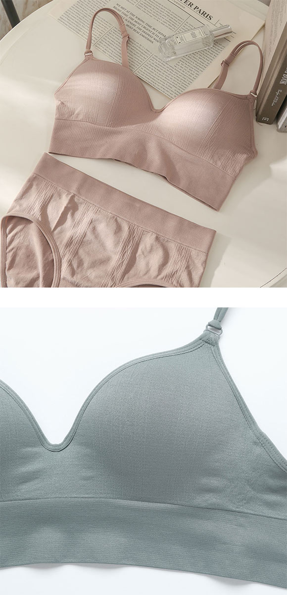 ナチュラル谷間メイクブラ ケーブルニット柄 ノンワイヤーブラ ワイヤレスブラ