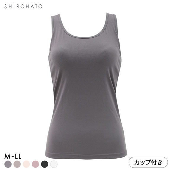 カップ内蔵 綿混 カップ付きタンクトップ ブラトップ M L LL シンプル