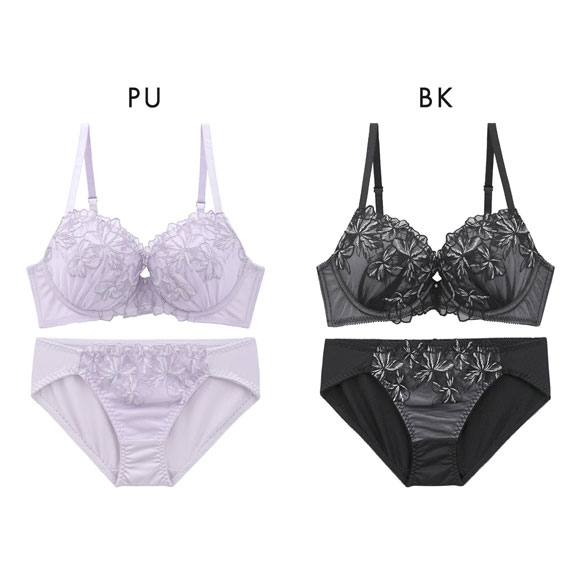 ピュアシェリ ラメ入り花柄チュール ブラセット BCD 谷間 盛り 脇寄せ ブラジャー ショーツ セット PURECHERIE