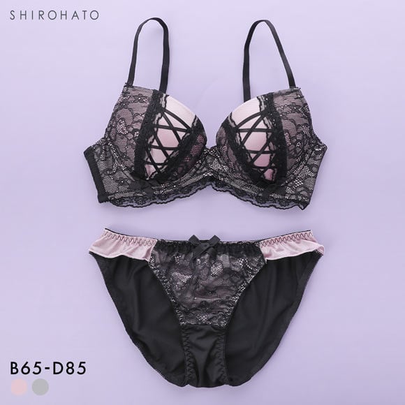 ジュリアンジュ 脇高 サテンレースアップ ブラセット BCD65-85 ブラジャー ショーツ セット 大きいサイズ Juliange