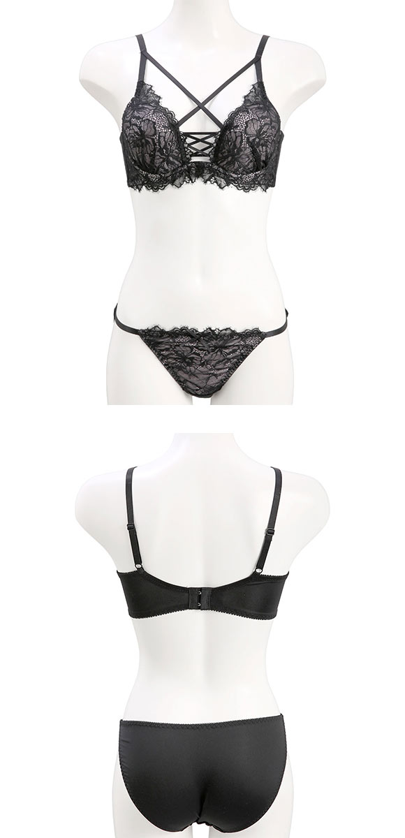 ジュリアンジェ 編み上げレースアップ レーシー ブラセット BCD65-85 大きいサイズ 谷間 ブラジャー ショーツ セット SPICY