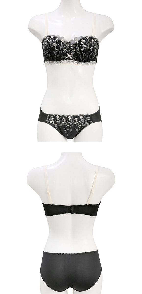 ピュアシェリ 小花チュール 1/2カップ ブラセット BCD65-75 谷間 ブラジャー ショーツ セット 脇肉 補正 育乳 脇寄せ 盛り