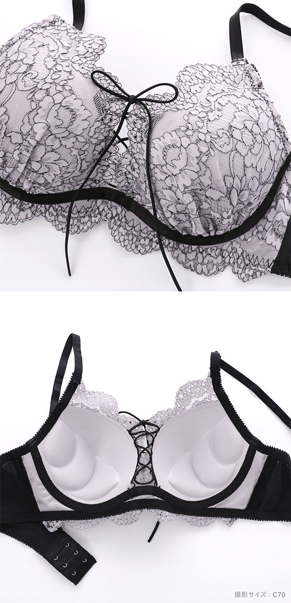 ジュリアンジェ 二浴レースフロント編み上げ レーシー ブラセット BCD65-85 大きいサイズ 谷間 ブラジャー ショーツ セット SPICY