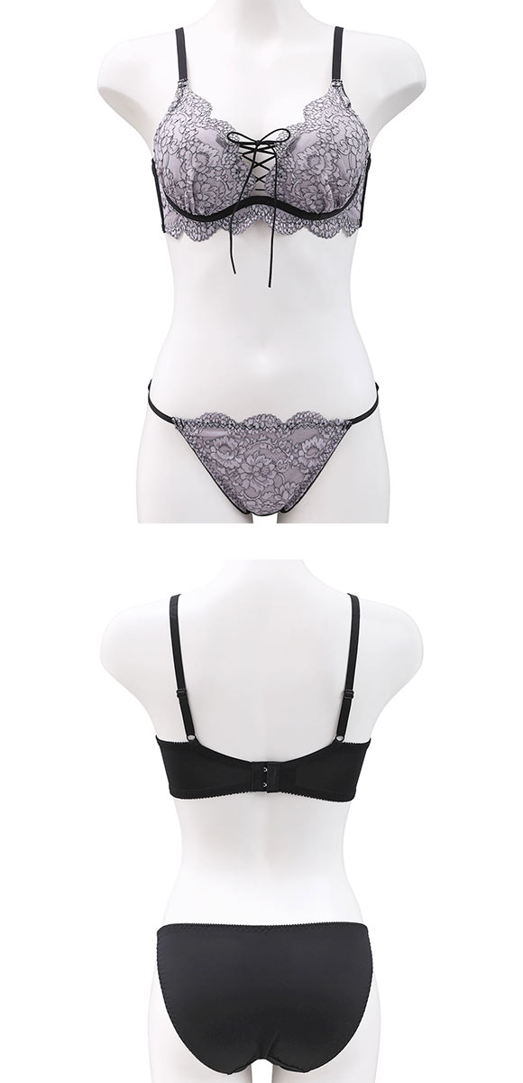 ジュリアンジェ 二浴レースフロント編み上げ レーシー ブラセット BCD65-85 大きいサイズ 谷間 ブラジャー ショーツ セット SPICY