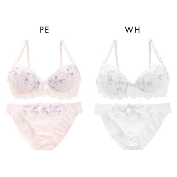 ピュアシェリ 小花レース ノンワイヤー ブラセット M L LL ブラジャー ショーツ セット ワイヤレス 大きいサイズ PURECHERIE