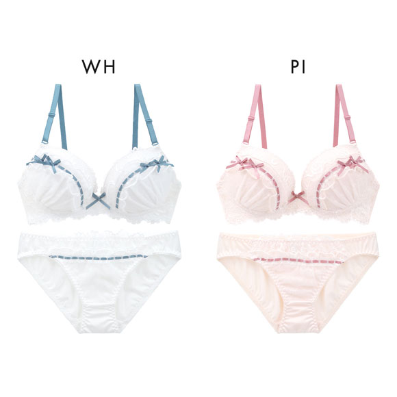 ピュアシェリ リボン通し ブラショーツセット 盛りブラ 谷間ブラ 大きいサイズ PURECHERIE