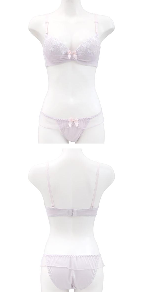 ピュアシェリ 花柄チュールハーフレース ノンワイヤー ブラセット M L LL 3L ブラジャー ショーツ 大きいサイズ PURECHERIE