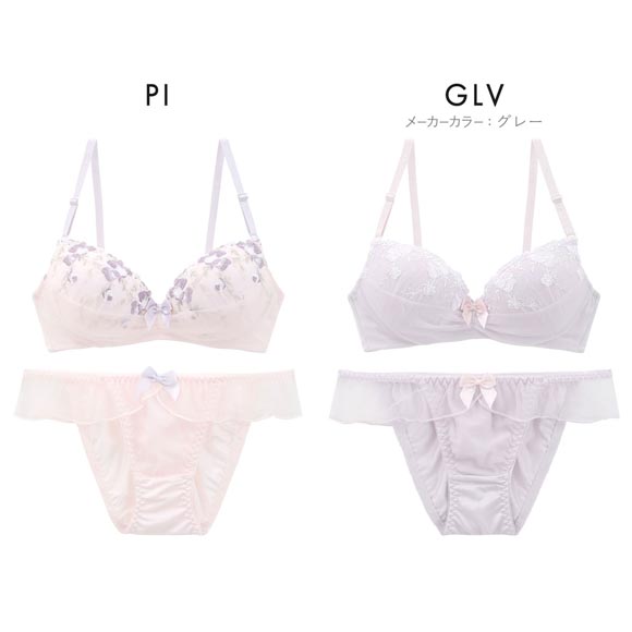 ピュアシェリ 花柄チュールハーフレース ノンワイヤー ブラセット M L LL 3L ブラジャー ショーツ 大きいサイズ PURECHERIE