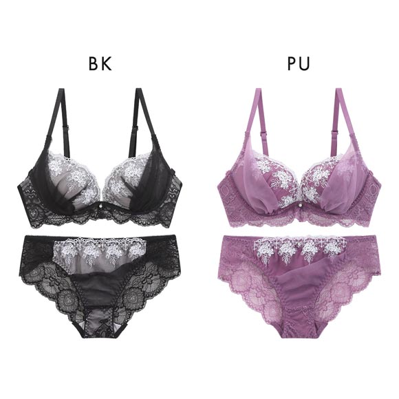 エクラ 花柄チュール×ハーフ ブラセット BCD ブラジャー ショーツ セット ECLAT