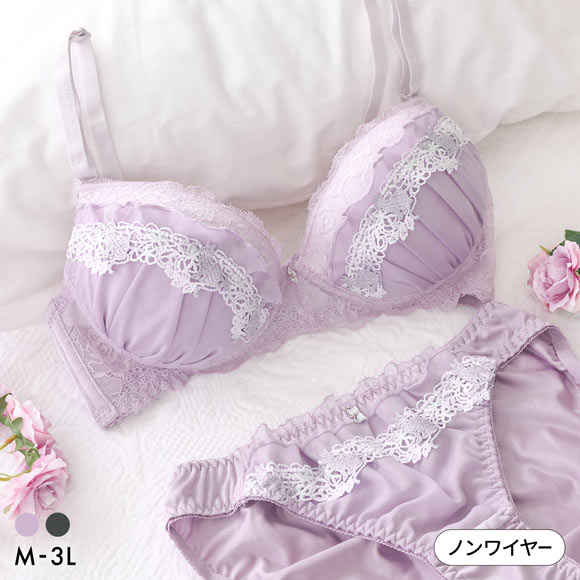 ルルモアナ ネコシフォン ノンワイヤー ブラセット M L LL ブラジャー ショーツ セット ワイヤレス LULUMOANA
