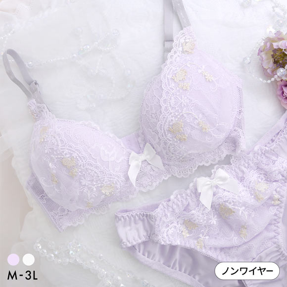 ルルモアナ うさぎレース ノンワイヤー ブラセット M L LL ブラジャー ショーツ セット ワイヤレス 大きいサイズ LULUMOANA