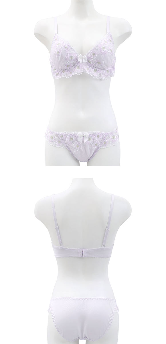 ピュアシェリ ブラジャー ショーツ セット 脇高 ラメフラワー PURECHERIE