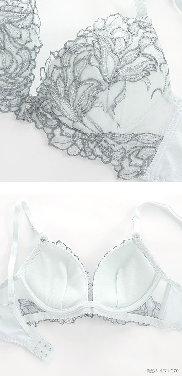 エクラ ブラジャー ショーツ セット 脇高花柄ラメ入チュール