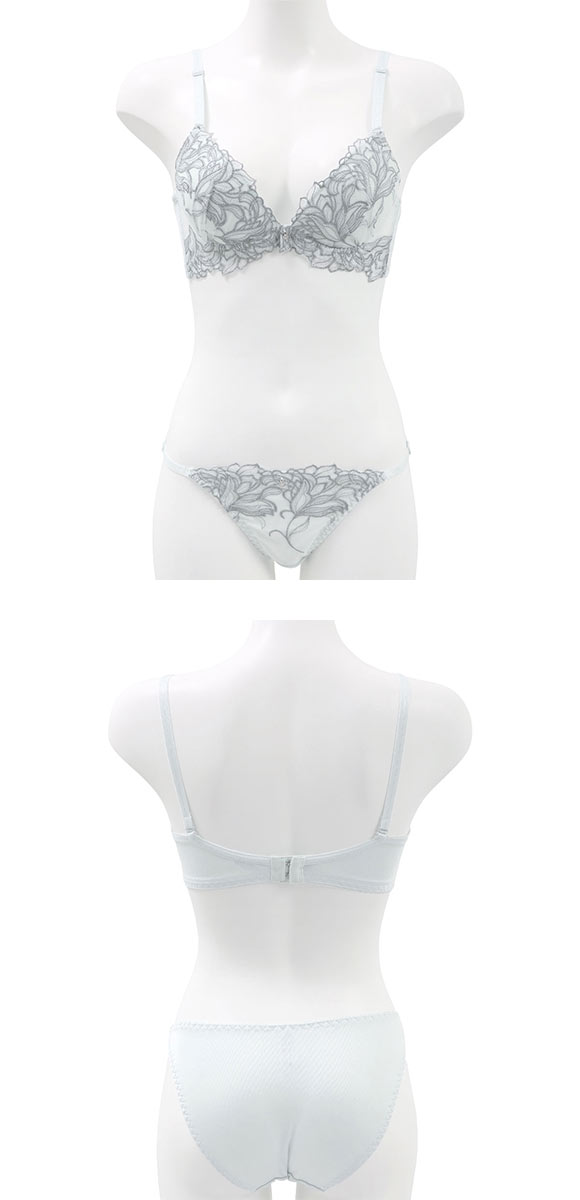 エクラ ブラジャー ショーツ セット 脇高花柄ラメ入チュール ECLAT