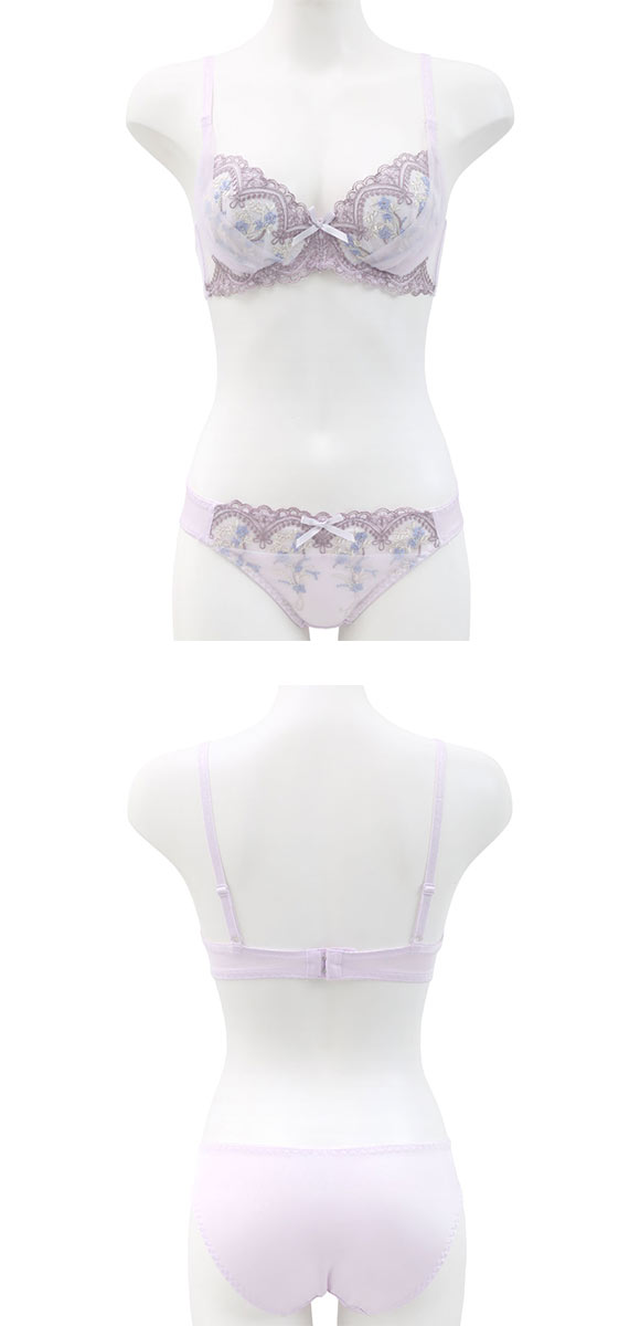 ピュアシェリ 3色小花×シアーヴェール ブラセット ABCD 大きいサイズ 谷間 盛り 脇寄せ ブラジャー ショーツ セット PURECHERIE