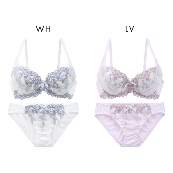 新品 ジュリエ おしゃれなアート柄 上下セット ピュアシェリ 3色小花×シアーヴェール ブラセット ABCD 大きい