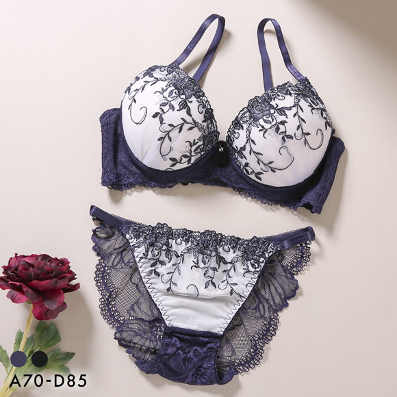 エクラ 脇高 ラメ入花柄チュール ブラジャー ショーツ セット バック