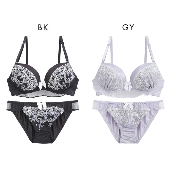 ピュアシェリ ブラジャー ショーツ セット サテン ラメ入チュールレース PURECHERIE