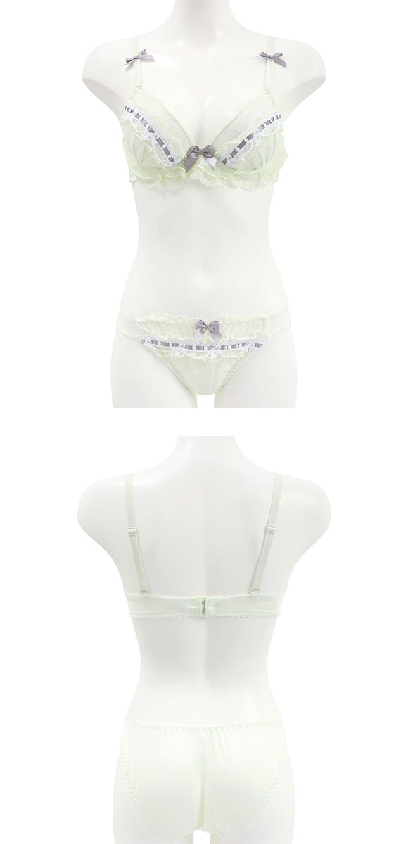 ピュアシェリ シアーフリル リボン通し ブラセット ABCD ブラジャー ショーツ セット 大きいサイズ 谷間 L字 脇寄せ PURECHERIE